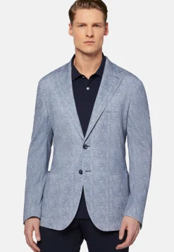 Giacca Blu Stampata In Cotone Jersey E Lino