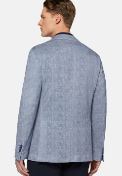 Giacca Blu Stampata In Cotone Jersey E Lino