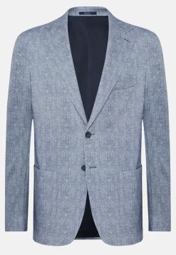 Giacca Blu Stampata In Cotone Jersey E Lino