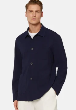 Giacca Camicia Navy In Seersucker Di Lana