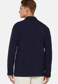 Giacca Camicia Navy In Seersucker Di Lana