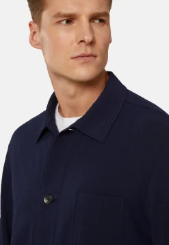 Giacca Camicia Navy In Seersucker Di Lana