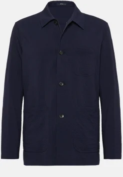 Giacca Camicia Navy In Seersucker Di Lana