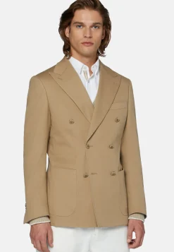 Giacca Doppio Petto Beige In Cotone Elasticizzato
