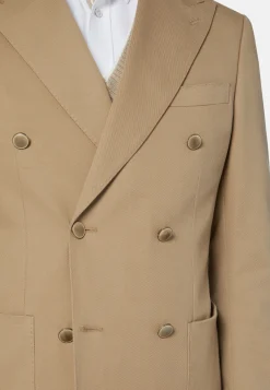 Giacca Doppio Petto Beige In Cotone Elasticizzato