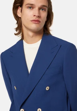 Giacca Doppio Petto Navy Blu In Pura Lana Crepe