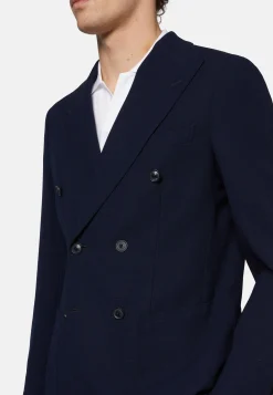 Giacca Doppio Petto Navy Blu In Pura Lana Crepe