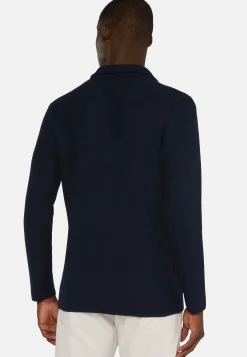 Giacca Monopetto Di Maglia Navy In Cotone Crepe