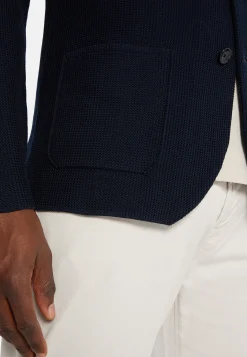 Giacca Monopetto Di Maglia Navy In Cotone Crepe
