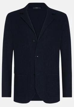 Giacca Monopetto Di Maglia Navy In Cotone Crepe
