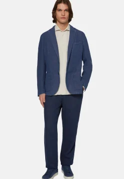 Giacca Navy Blu In Puro Lino
