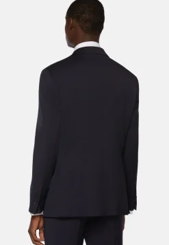 Giacca Navy In Saglia Di Lana Elasticizzata