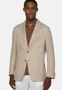 Giacca Tortora Pied De Poule In Lino Elasticizzato