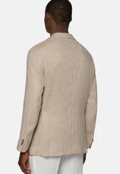 Giacca Tortora Pied De Poule In Lino Elasticizzato