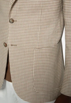Giacca Tortora Pied De Poule In Lino Elasticizzato