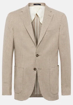 Giacca Tortora Pied De Poule In Lino Elasticizzato
