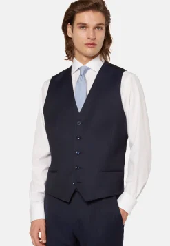 Gilet Navy Blu Micro Fantasia In Pura Lana