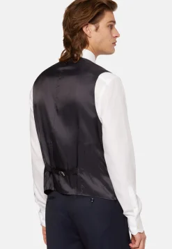 Gilet Navy Blu Micro Fantasia In Pura Lana