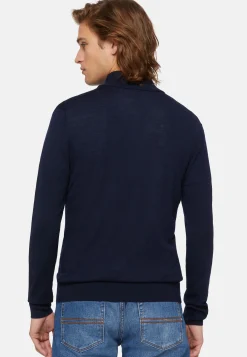 Maglia Full Zip Azzurro In Lana Merino