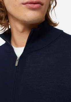 Maglia Full Zip Azzurro In Lana Merino
