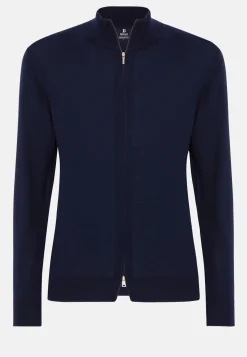 Maglia Full Zip Azzurro In Lana Merino