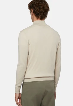 Maglia Full Zip Azzurro In Lana Merino