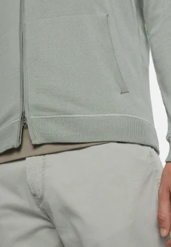 Maglia Full Zip Cappuccio Verde In Lana Merino
