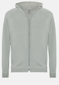 Maglia Full Zip Cappuccio Verde In Lana Merino