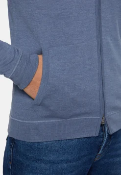Maglia Full Zip Cappuccio Verde In Lana Merino
