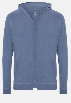 Maglia Full Zip Cappuccio Verde In Lana Merino