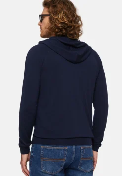 Maglia Full Zip Cappuccio Verde In Lana Merino