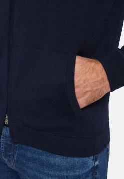 Maglia Full Zip Cappuccio Verde In Lana Merino