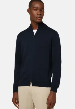 Maglia Full Zip Navy In Cotone Pima