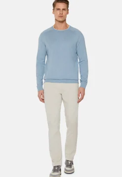Maglia Girocollo Azzurra In Cotone Seta Cashmere