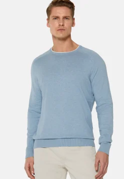 Maglia Girocollo Azzurra In Cotone Seta Cashmere