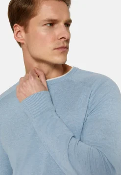 Maglia Girocollo Azzurra In Cotone Seta Cashmere