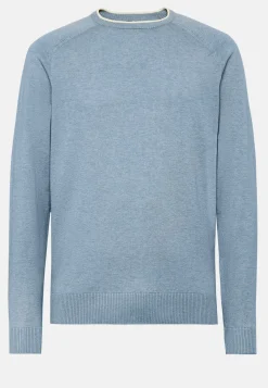 Maglia Girocollo Azzurra In Cotone Seta Cashmere