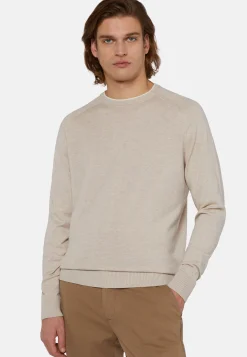 Maglia Girocollo Azzurra In Cotone Seta Cashmere