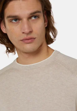 Maglia Girocollo Azzurra In Cotone Seta Cashmere