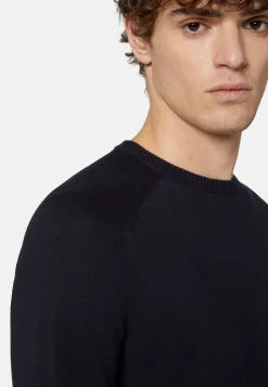 Maglia Girocollo Azzurra In Cotone Seta Cashmere