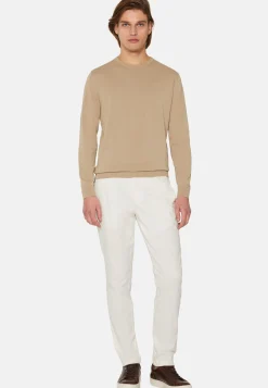 Maglia Girocollo Beige In Cotone Pima