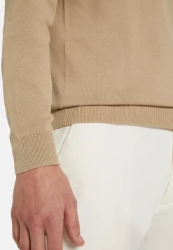 Maglia Girocollo Beige In Cotone Pima
