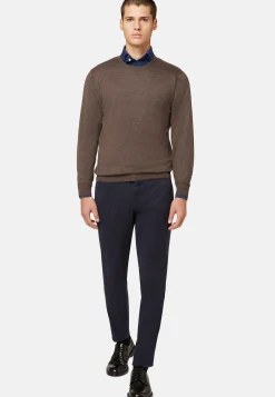 Maglia Girocollo Marrone In Cashmere Superfine