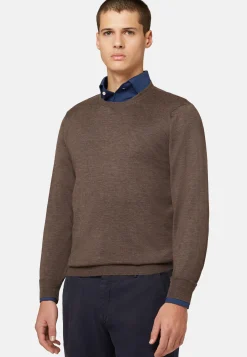 Maglia Girocollo Marrone In Cashmere Superfine