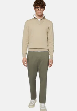 Maglia Mezza Zip Beige In Cotone