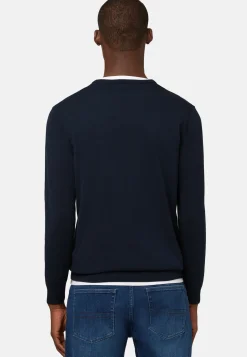 Maglia Scollo V Navy In Cotone Pima