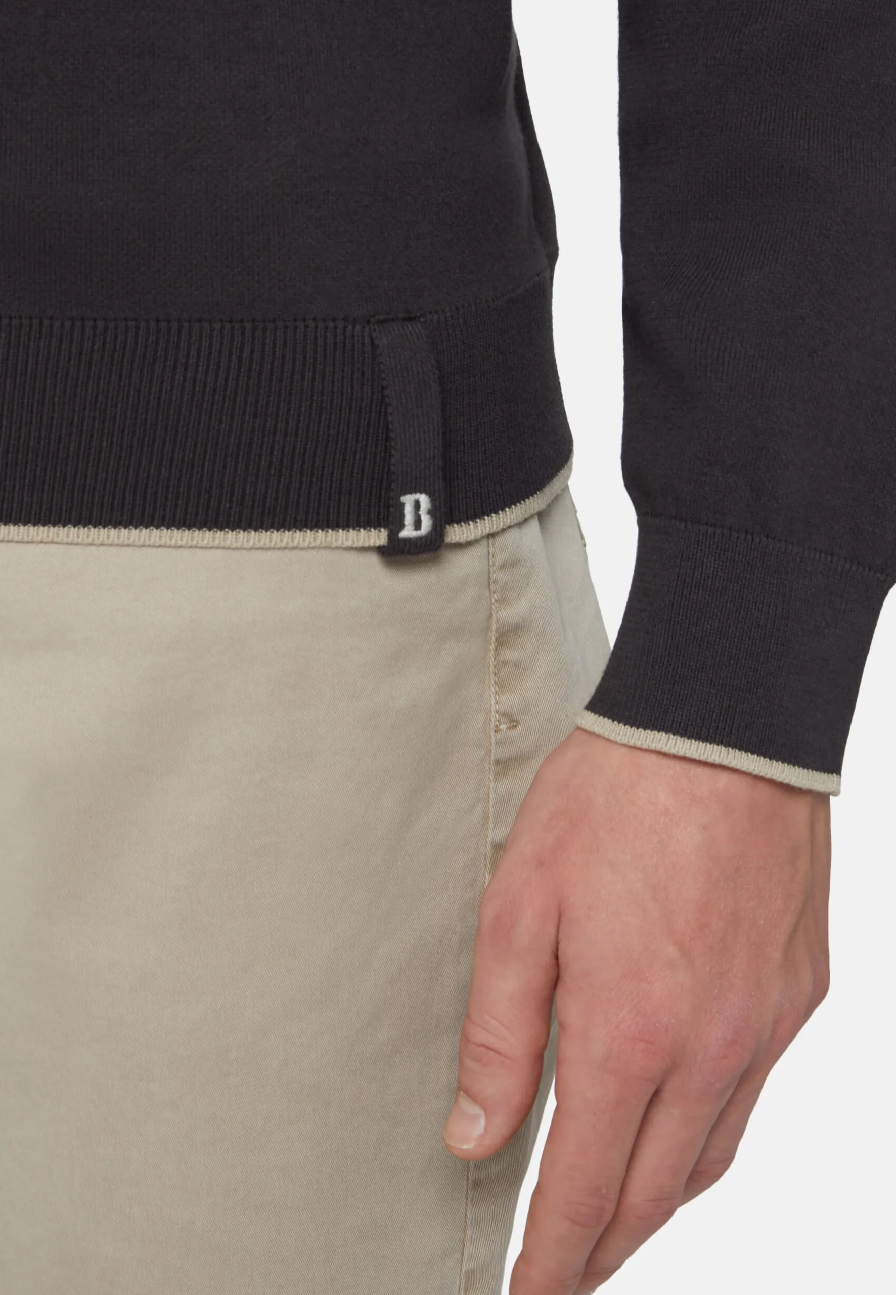 Polo Di Maglia A Collo Aperto Nero In Cotone
