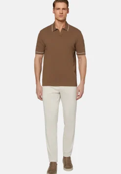 Polo Di Maglia Marrone In Cotone Crêpe