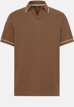 Polo Di Maglia Marrone In Cotone Crêpe