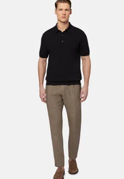 Polo Di Maglia Nero In Cotone Crêpe